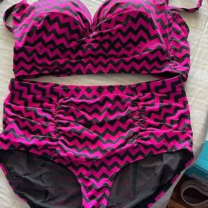Torrid Vibrant Pink and Black Zigzag Bikini